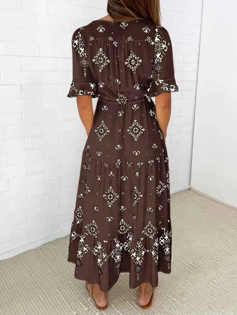 Plus Size Womens Summer Loose Boho Flowy Wrap V Neck 3/4 Sleeve Floral Print Slit Beach Wedding Guest Long Maxi Dresses Vistidos