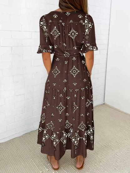 Plus Size Womens Summer Loose Boho Flowy Wrap V Neck 3/4 Sleeve Floral Print Slit Beach Wedding Guest Long Maxi Dresses Vistidos