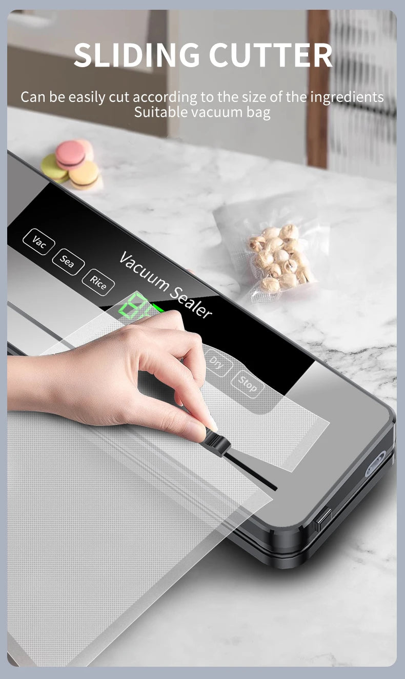 Household electric small vacuum sealer built-in cutting machine kitchen food storage seal vacuum bag touch button vacuum sealer - AMULET RING STORE