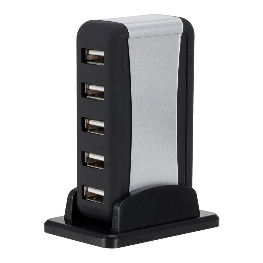 Vertical 7-Port USB 2.0 Hub Multi USB Splitter with Power Adapter PC Accessories