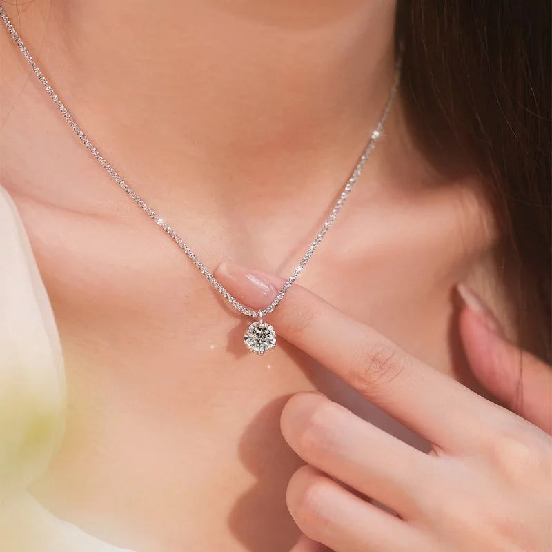 TEN CARATS 0.5-2CT S925 sterling silver Moissanite Women's Necklace Super Sparkly D Color VVS1 Pendant chain plated Jewelry - AMULET RING STORE