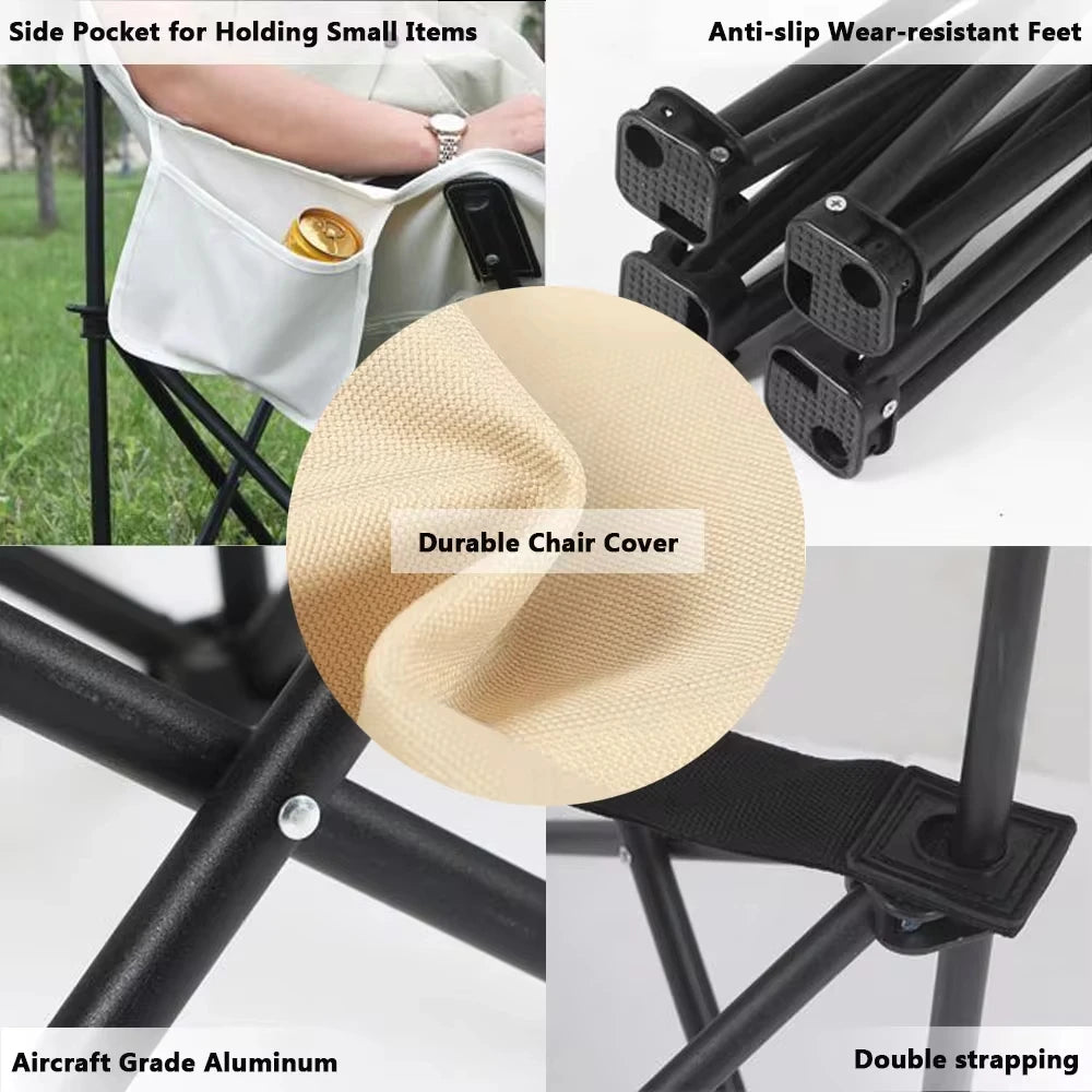 Moon shaped semi recliner folding chair with outdoor handbag, waist and back cushion with side pockets, durable and long-lasting - AMULET RING STORE