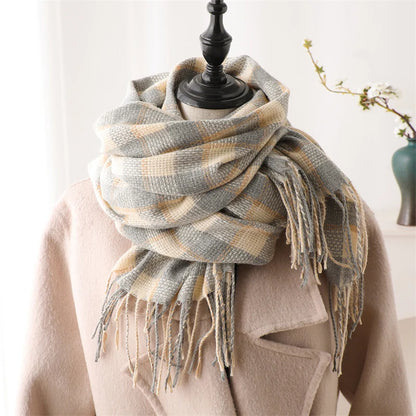 Warm Cashmere Blanket Women Travel Winter Scarf Fashion Plaid Pashmina Thick Shawl Wraps With Tassel Casual Bufanda Poncho New - AMULET RING STORE