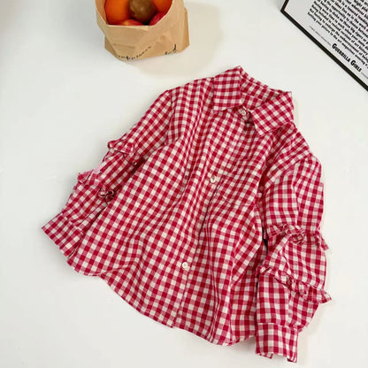 2025 Spring Girls Plaid Shirt Comfort Fashion Teen Kids Tops Clothes Casual All-match Long Sleeve Children Blouse 10 12 13 Years