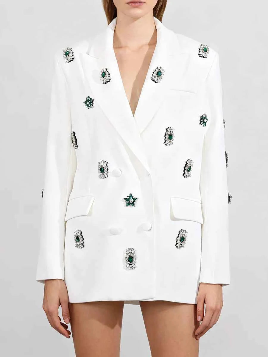 TWOTWINSTYLE Solid Loose Spliced Bead Luxurious Blazers for Women Lapel Long Sleeves Nobility Blazer Female Autumn Fashion New