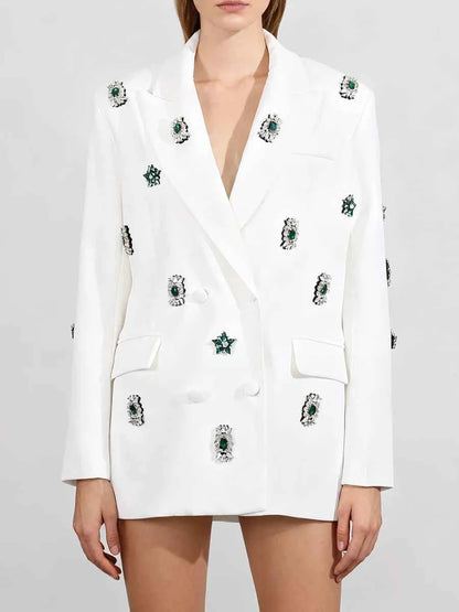 TWOTWINSTYLE Solid Loose Spliced Bead Luxurious Blazers for Women Lapel Long Sleeves Nobility Blazer Female Autumn Fashion New