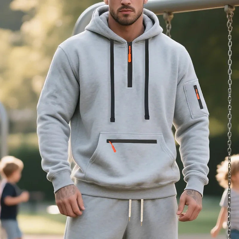Men's Hooded Fleece Pullover Sporty Casual Jacket European American Style Autumn Winter Warm Comfortable Men's Outerwear
