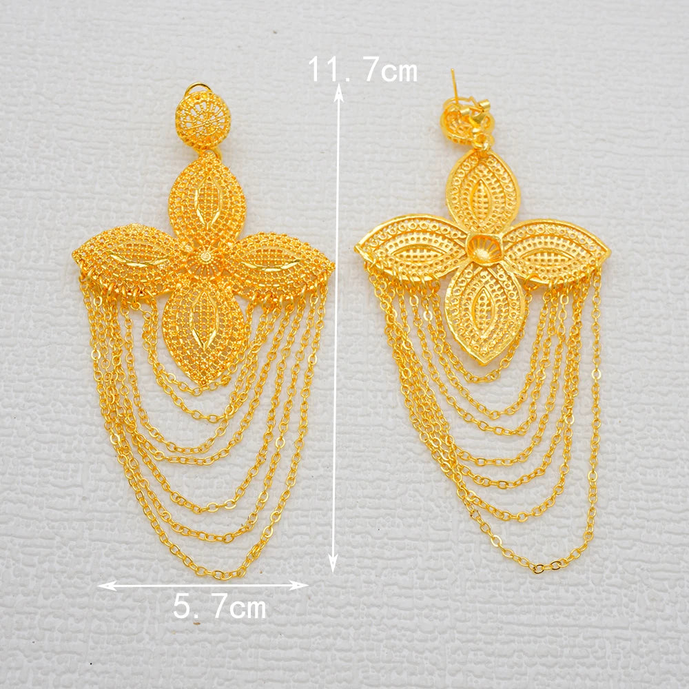 Fan Shape Earrings New Fashion Dubai Gold Color Drop Earrings French African Women Girls Party Gifts Wedding Jewelry Earring