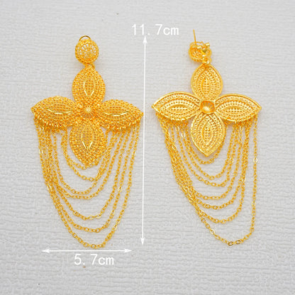 Fan Shape Earrings New Fashion Dubai Gold Color Drop Earrings French African Women Girls Party Gifts Wedding Jewelry Earring