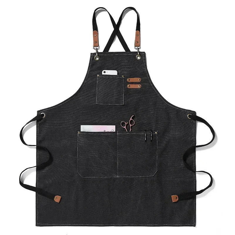 Customized apron New Fashion Canvas Kitchen Aprons For Woman Men Chef Work Apron For Restaurant Bar Shop Cafes Studios Uniform - AMULET RING STORE