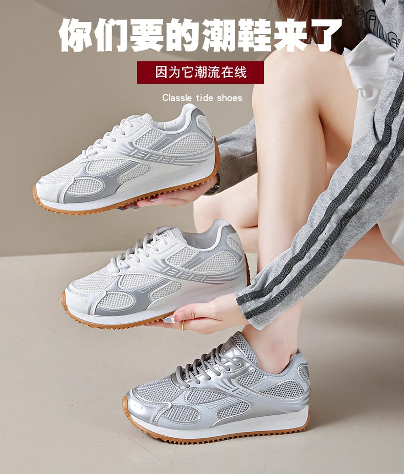 Women's Colorblock Casual Sneakers, Lace Up Soft Sole Platform Casual Shoes, Low-top Walking Comfy Shoes in holiday - AMULET RING STORE