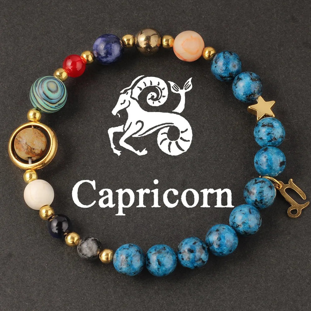 Cosmic Galaxy Solar System Bracelet for Women Men Natural Stone Beads 12 Constellations Bracelet Adjustable Bangle Jewelry Gifts