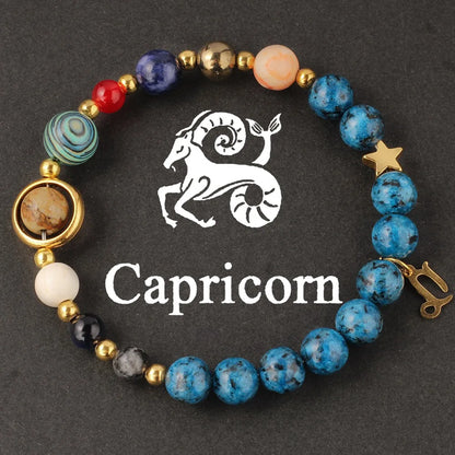 Cosmic Galaxy Solar System Bracelet for Women Men Natural Stone Beads 12 Constellations Bracelet Adjustable Bangle Jewelry Gifts