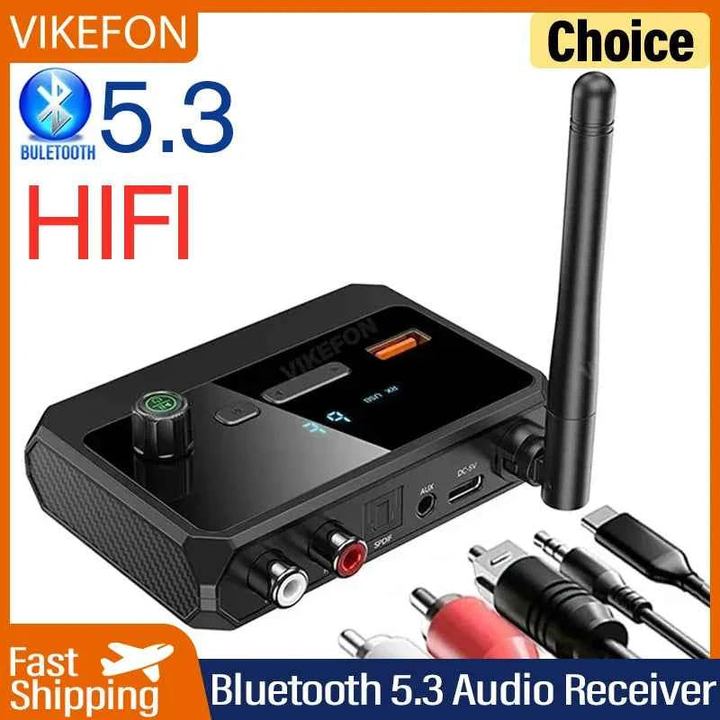 Bluetooth 5.3 Audio Receiver USB U-Disk Play Stereo Wireless Adapter R/L 2 RCA/3.5MM AUX/Optical Fiber Jack For Car Kit Speaker