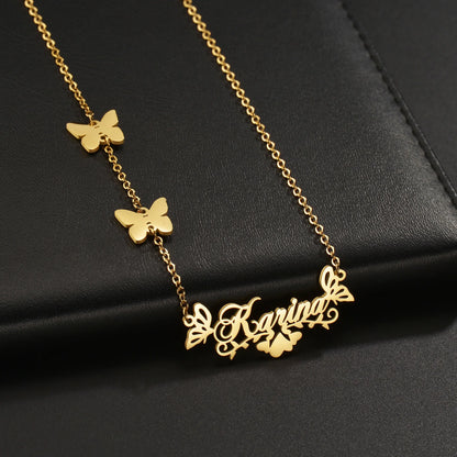 Acheerup Personalized Name Butterfly Necklace for Women Stainless Steel Pendant Customized Letter Choker Birthday Jewelry Gift