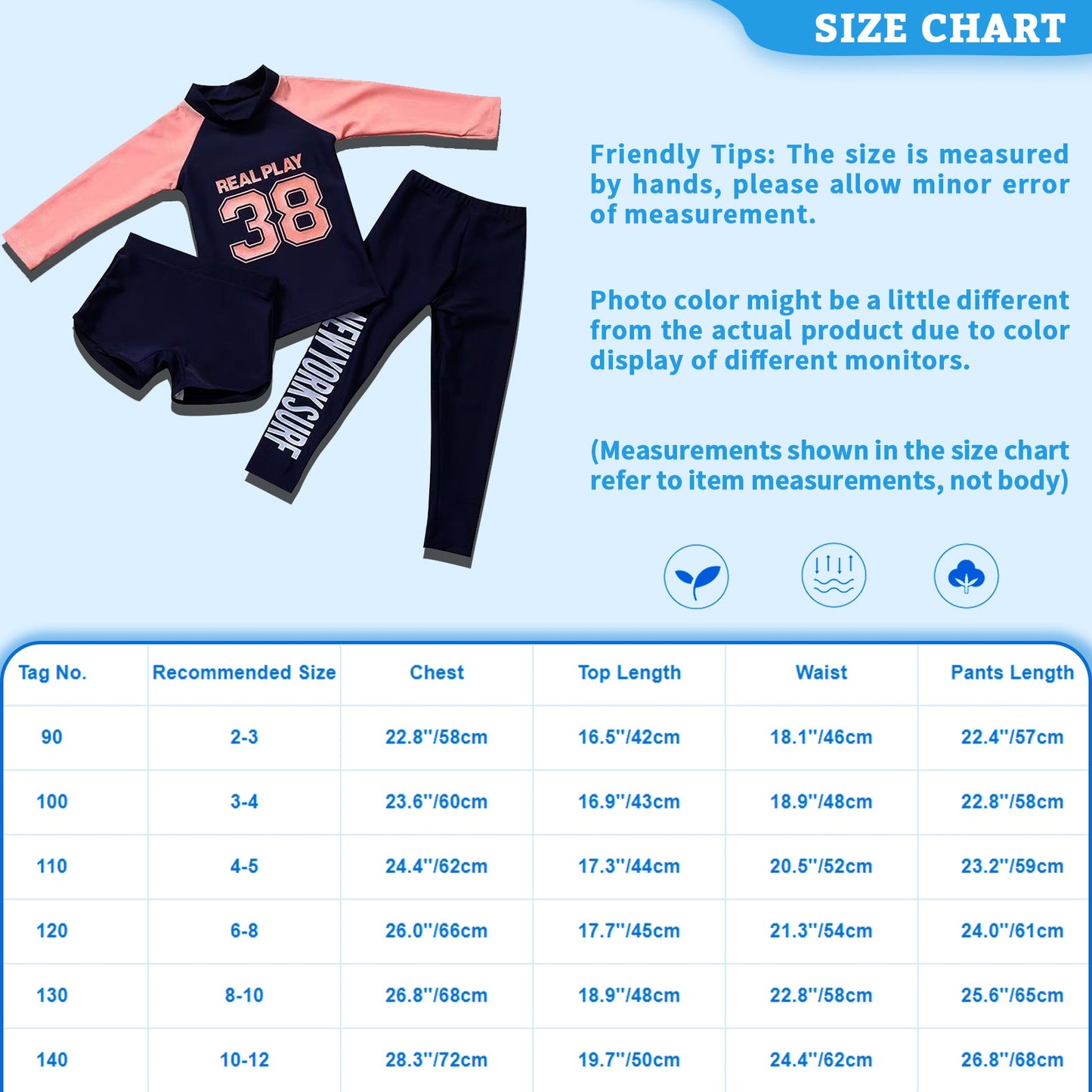 3Pcs Kids Girls Colorful Print Swimsuit Swimwear Long Sleeve Top+Shorts with Pants Set Sun Protection Rash Guard Swimming Outfit - AMULET RING STORE