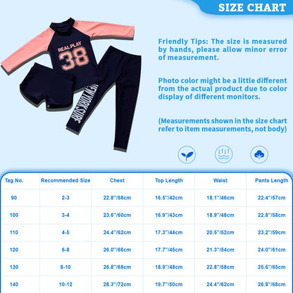 3Pcs Kids Girls Colorful Print Swimsuit Swimwear Long Sleeve Top+Shorts with Pants Set Sun Protection Rash Guard Swimming Outfit - AMULET RING STORE