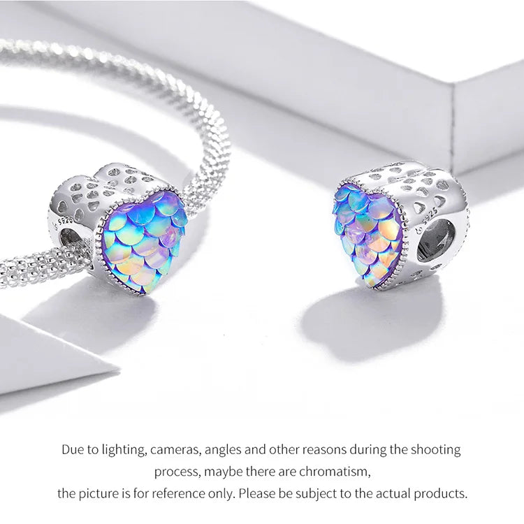 BISAER 925 Sterling Silver Charm Ocean Style Fish Dolphin Mermaid Shell Blue CZ Bead For Necklace&Bracelet DIY Fine Jewelry Gift - AMULET RING STORE