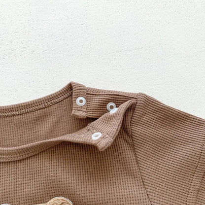 Cotton Romper Gift Hat with Ear New In Summer Kids Baby Girls Boys Short Sleeve Waffle Patch Bear Infant Newborn Jumpsuits - AMULET RING STORE