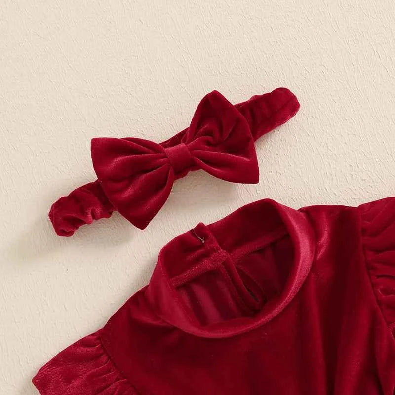 Toddler Girls Winter Outfit Cute Reindeer Print Long Sleeve Dress with Matching Headband and Leggings Set for Christmas