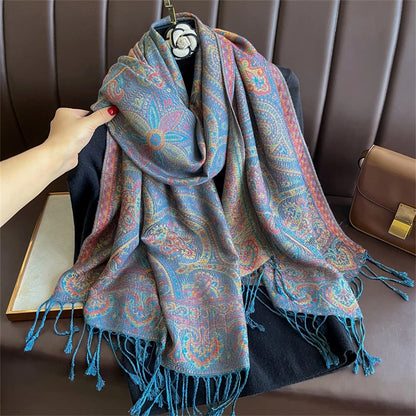 Elegant Ethnic Autumn Cashmere Shawl for Women Jacquard Pashmina Scarves Bufandas De Invierno Mujer Female Foulard Stoles Scarf - AMULET RING STORE