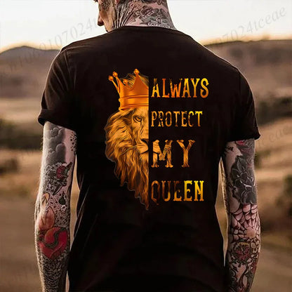 Fashion Valentine's Day Tees Shirt Lion Animal Back Print Graphic Y2k Tops Lover Couples Matching T-shirt Men & Women Clothing - AMULET RING STORE