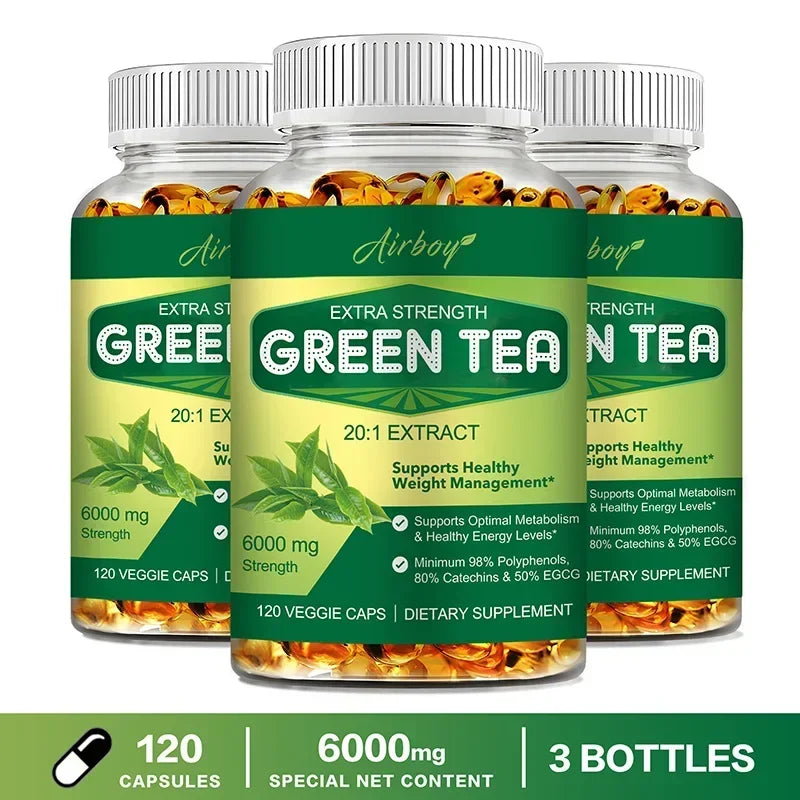 Green Tea Capsules - with 98% Polyphenols, 50% EGCG - Burns Fat, Boosts Metabolism, Appetite Suppressant, Antioxidant
