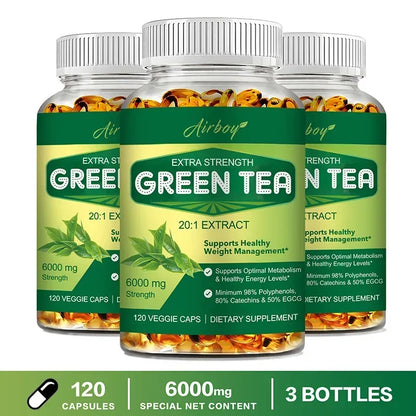 Green Tea Capsules - with 98% Polyphenols, 50% EGCG - Burns Fat, Boosts Metabolism, Appetite Suppressant, Antioxidant
