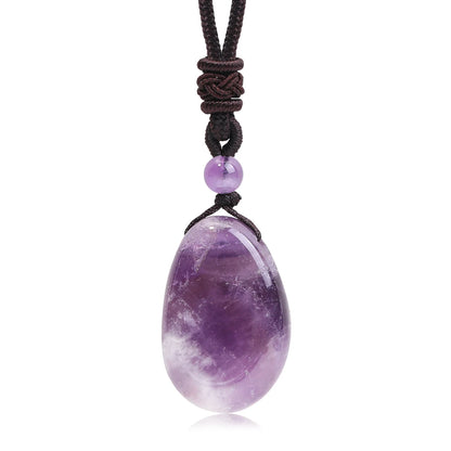 Casual Simple Natural Water Droplet Pendant Necklace Amethyst Opal Obsidian Red Agate Pendant Adjustable Cord Chain Necklace