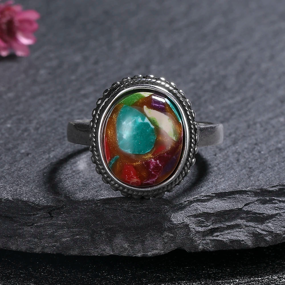 Vintage Natural Emperor Stone Ring S925 Silver Retro Hollow Luxury Fine Jewelry Wedding Gift for Women - AMULET RING STORE