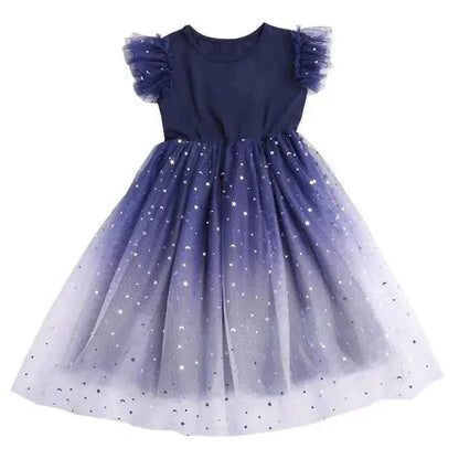 Summer Girls Rose Print Dress Princess Wedding Birthday Party Frocks Satin Children Vestidos Dresses For Girl Christmas Clothing