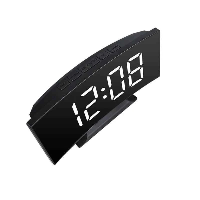 Curved Screen Clock Digital Led Alarm Clock with Temperature Display Large Mirror Clock Snooze Bedside Table Clock Room Decor