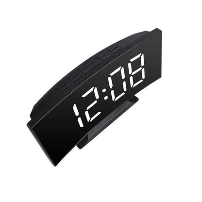 Curved Screen Clock Digital Led Alarm Clock with Temperature Display Large Mirror Clock Snooze Bedside Table Clock Room Decor