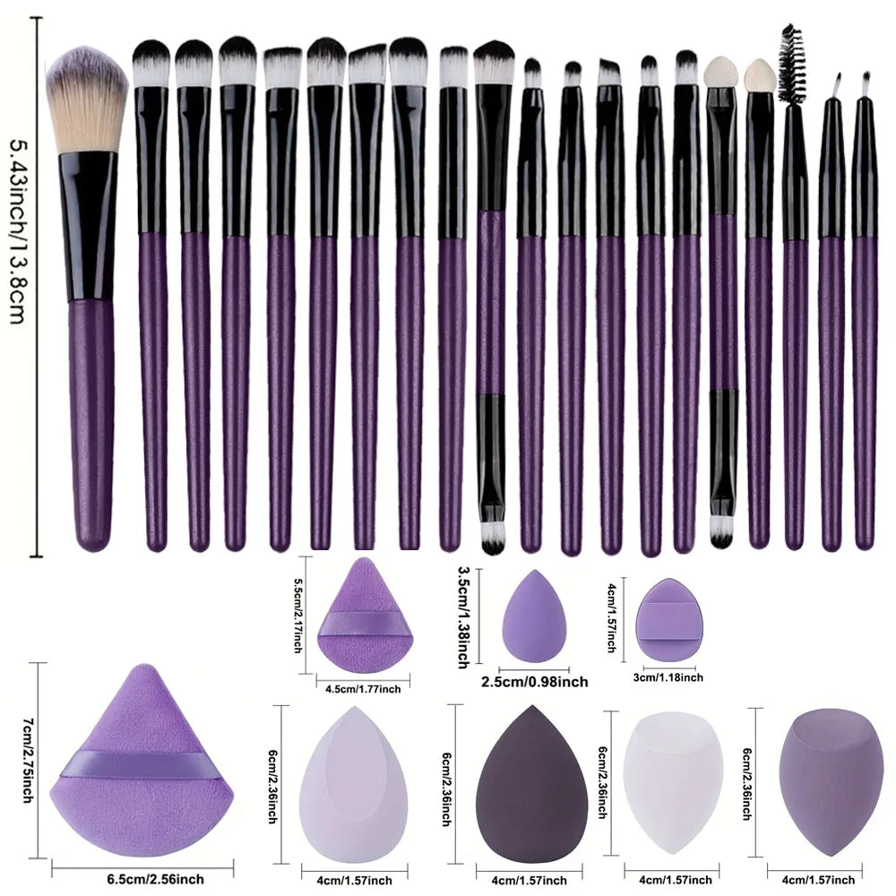 8/20Pcs Eye Makeup Brush Set Portable Soft Makeup Tool Eyeshadow Blending Detail Cosmetics Brush Kit with Makeup Egg Powder Puff - AMULET RING STORE