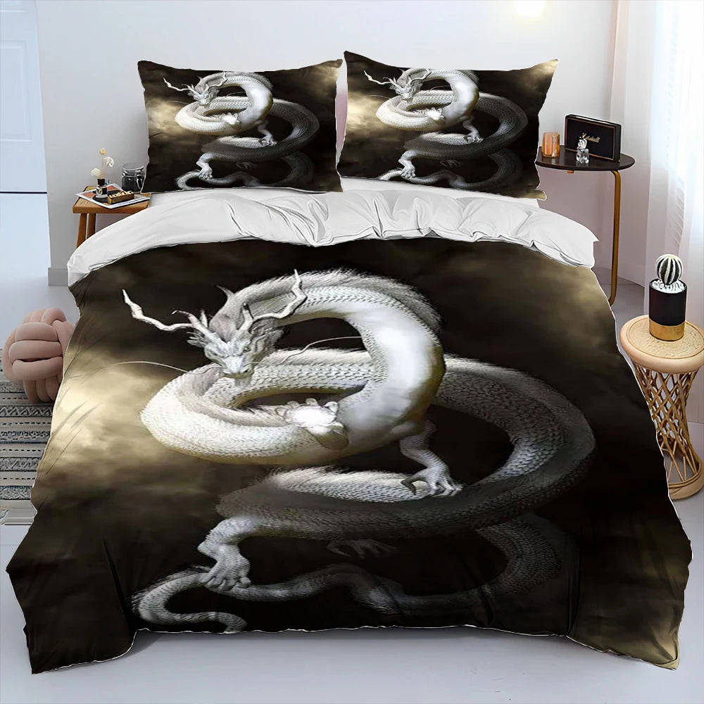 Dragon Cartoon Comforter Bedding Set,Duvet Cover Bed Set Quilt Cover Pillowcase,King Queen Size Bedding Set for Adult Child Gift
