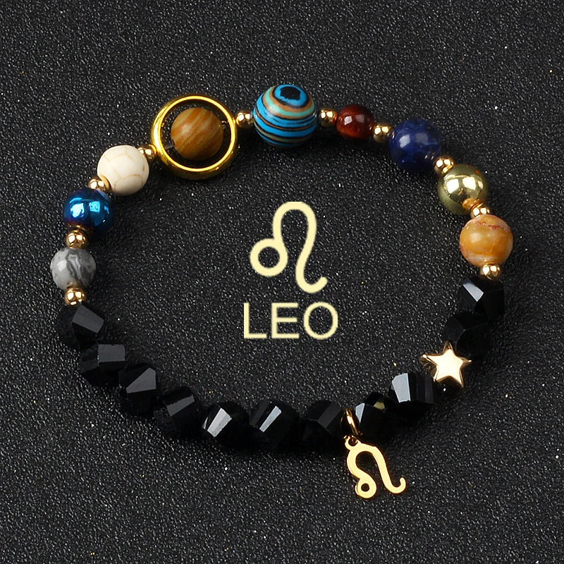 Universe Galaxy Eight Planets 12 Constellation Bracelets for Women Natural Stone Solar System Bracelets Libra Virgo Leo Jewelry