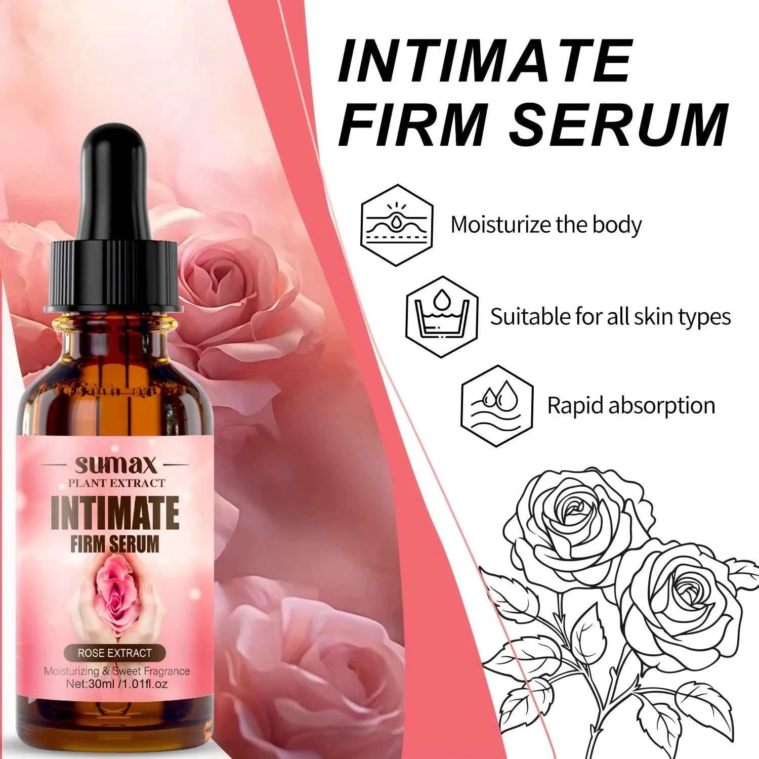 Intimate Firming Serum, Rich in Rose Extracts, Collagen and Glycerin, Rapidly Absorbs with Skin,Hypoallergenic for All Skin Type