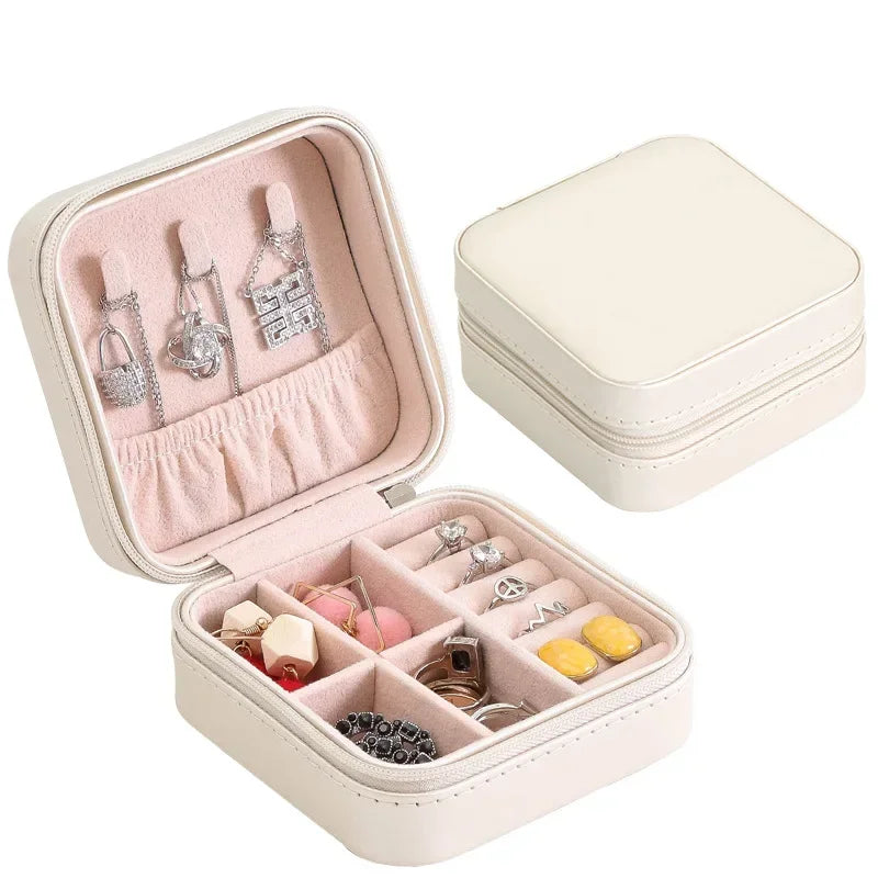 Portable Jewelry Box Jewelry Organizer Display Travel Jewelry Case Boxes Button Leather Storage Zipper Jewelers Joyero - AMULET RING STORE