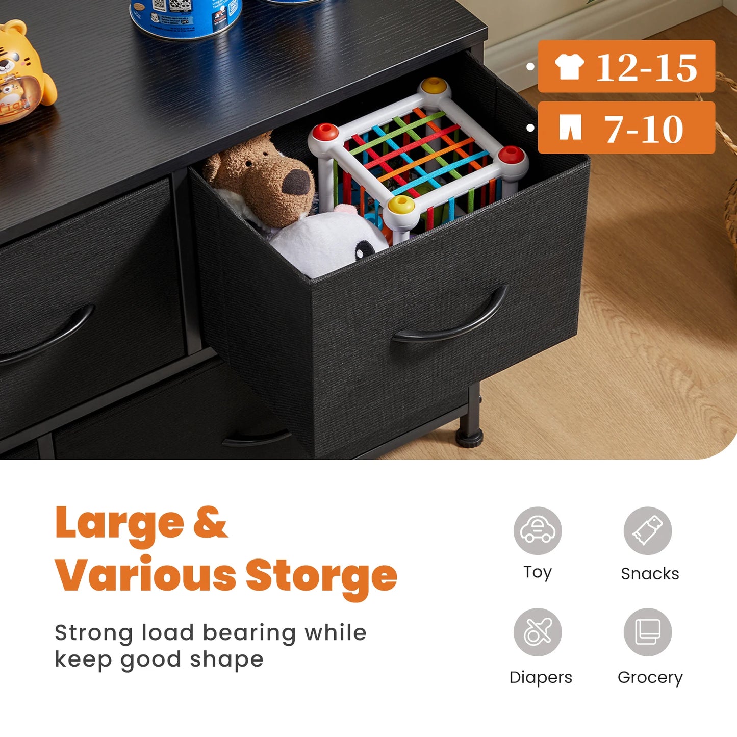 JHK Shoe Cabinet Dresser With 5 Fabric Drawers Toy Storage TV Stand Multilayer Shoe Rack Space Saving Cabinet Of Home Furniture