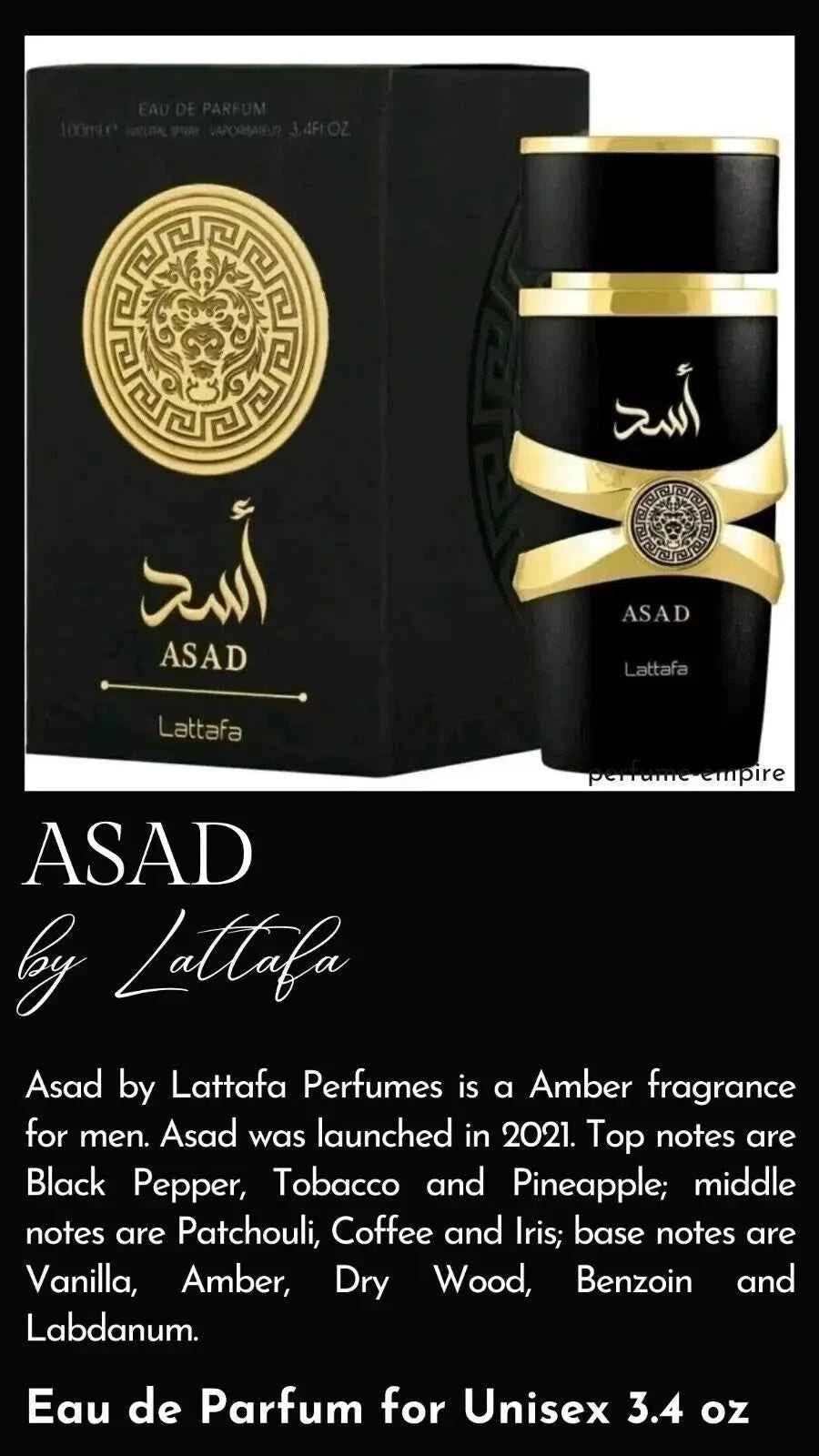 Lattafa Asad Eau De Perfum for Men & Women | Long-Lasting Arabian Fragrance | 3.4 Oz / 100ml | US Stock Best Gift