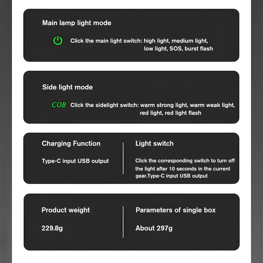 Super Bright Rechargeable LED COB Flashlight With 9 Lighting Modes Multifunction Magnetic Outdoor Waterproof Lamp18650 Battery - AMULET RING STORE