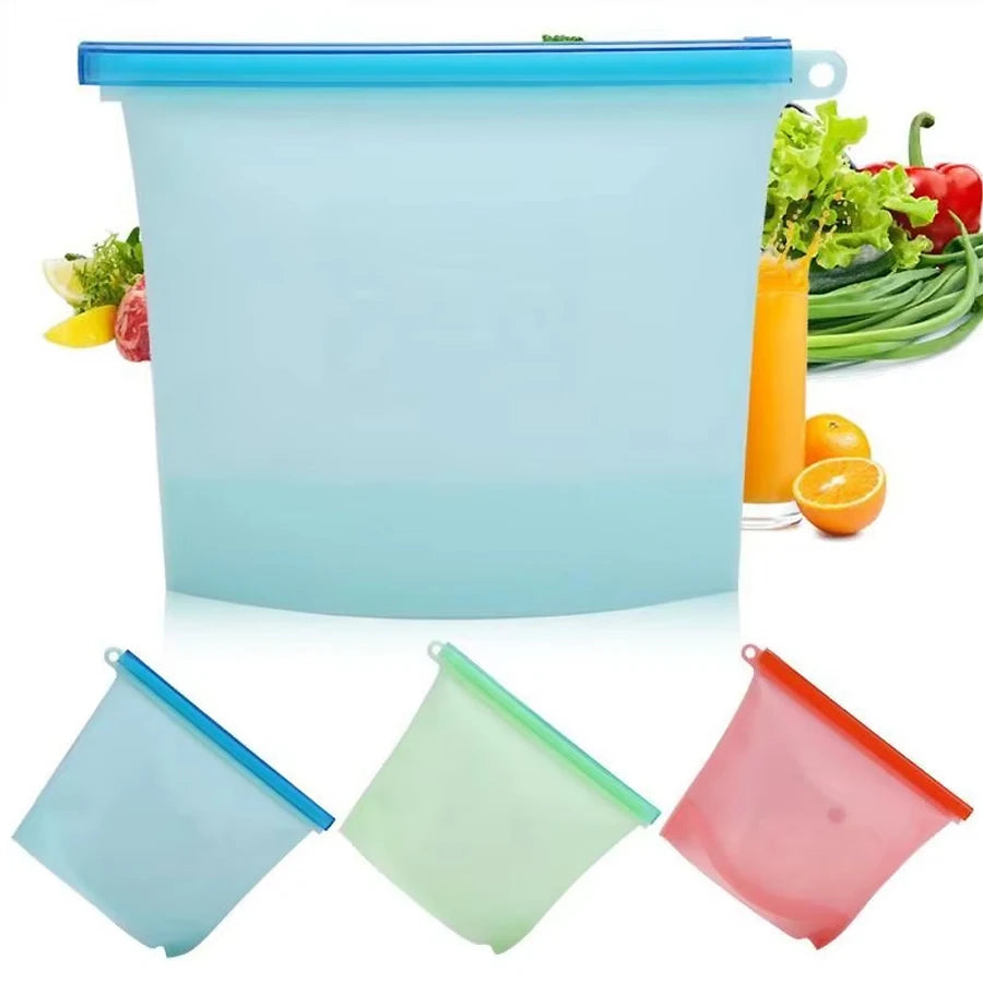 1000ml Reusable Silicone Food Grade Storage Bag Lunch Sandwich Snack Liquid Lunch Fruit Freezer Zip Seal Bags 4 Colors - AMULET RING STORE