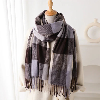Plaid Imitation Cashmere Blanket Winter Women Scarf Designer Thick Warm Pashmina Shawl Wraps Tassel Poncho Stoles Echarpe Unisex