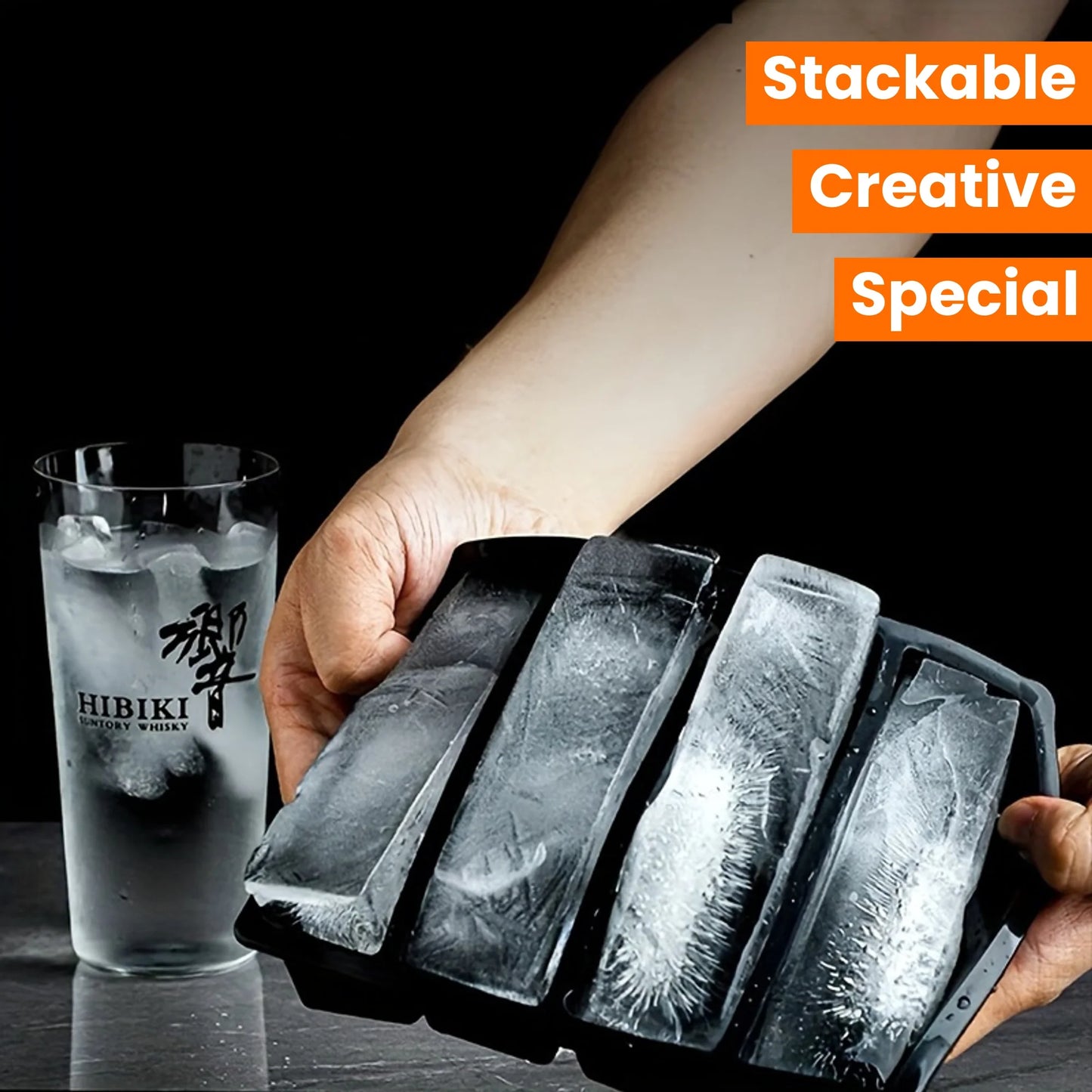 1/4pcs Large Rectangular Ice Cube Mold Set with Lid Stackable Freezer Trays for Bottles Beverages Long Cubes Mould Kitchen Items - AMULET RING STORE