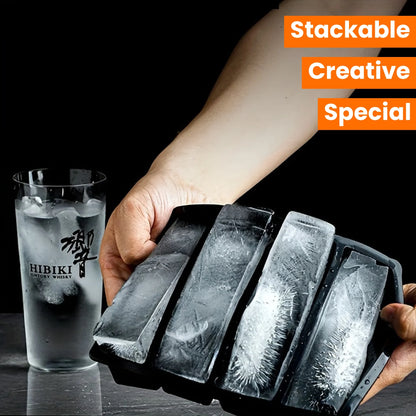 1/4pcs Large Rectangular Ice Cube Mold Set with Lid Stackable Freezer Trays for Bottles Beverages Long Cubes Mould Kitchen Items - AMULET RING STORE