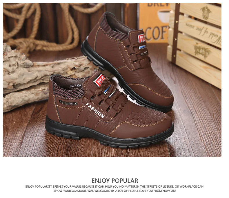 FUQIAO Hot Fur Men's Casual Shoes Warm Flats British Style Leather Footwear Comfort Non-slip Winter Boots Men Plus Size 46