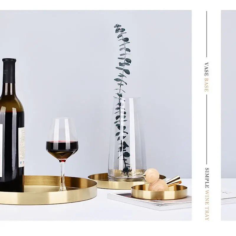 12/20/30cm Decorative Golden Nordic Round Tray Stainless Steel Luxury Jewelry Tea Coffee Cup Tray Home Car Keys Storage Trays - AMULET RING STORE