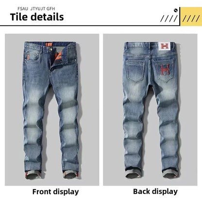 2024 Summer Lightweight Luxury European Style Jeans Men's Slim Fit Casual Long Pants Trendy High End Brand