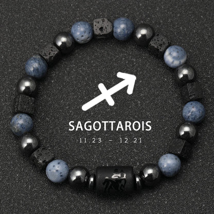 12 Constellation Natural Blue Coral Lava Stone Stone Beads Bracelet For Men Couple Rope Friendship Zodiac