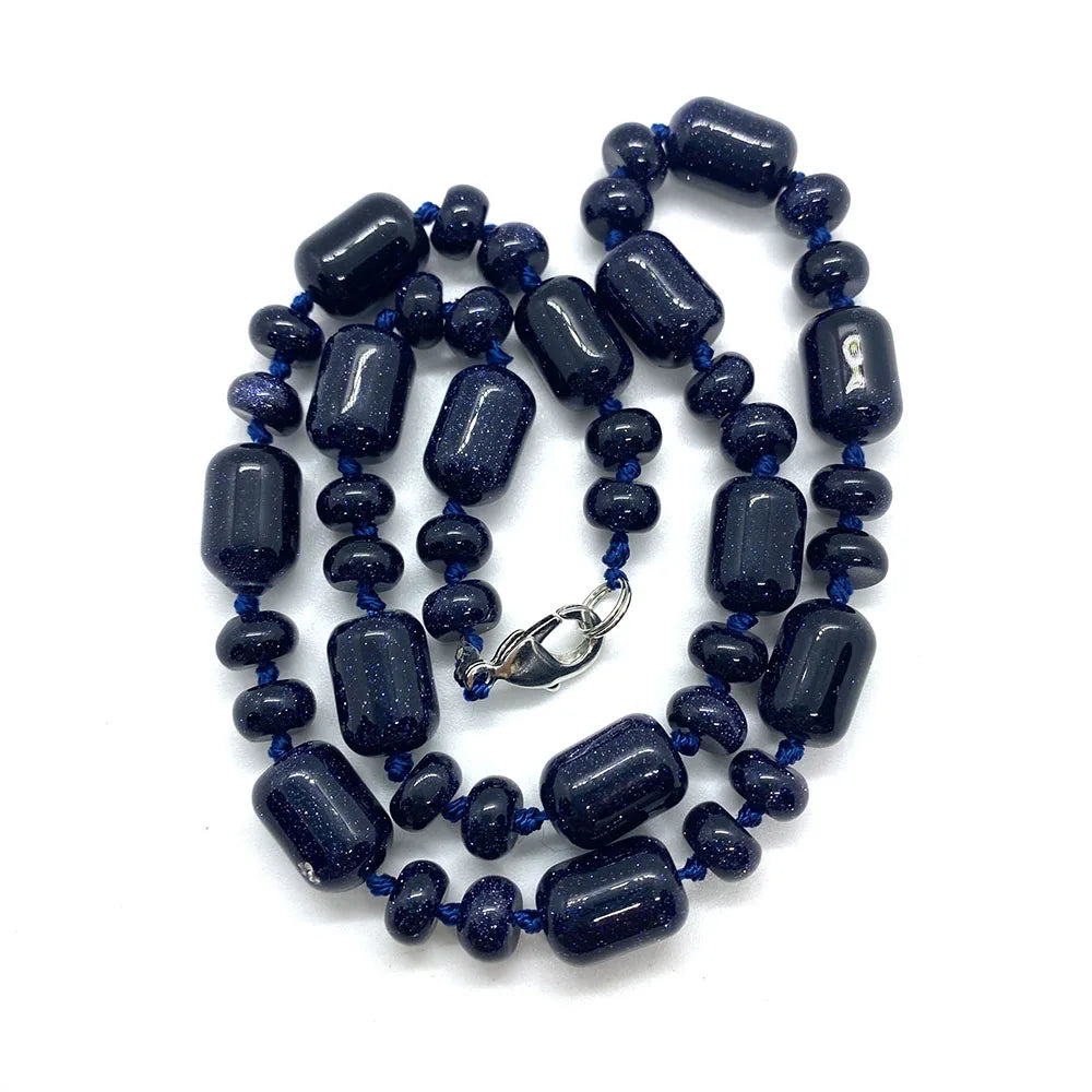 Natural Stone Malachite Lapis Lazuli Agate Necklace 10x14mm Cylindrical Beads 5x9mm Abacus Beads Ladies Necklace about 18 Inches - AMULET RING STORE